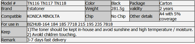 TN - 116 Toner Cartridge Black Konica Minolta for Bizhub ...